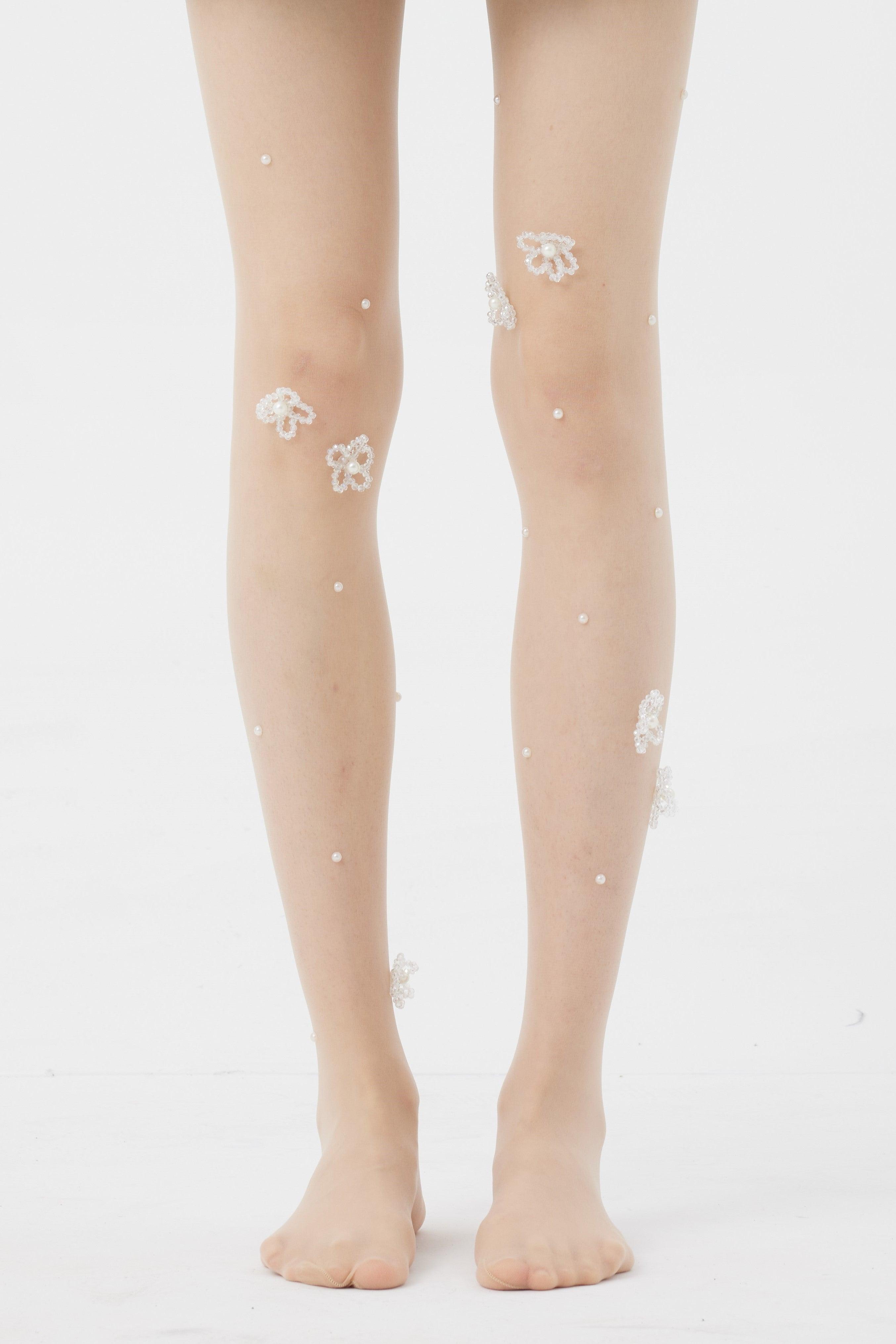 Handmade Beaded Floral Tights - Uniqvibe