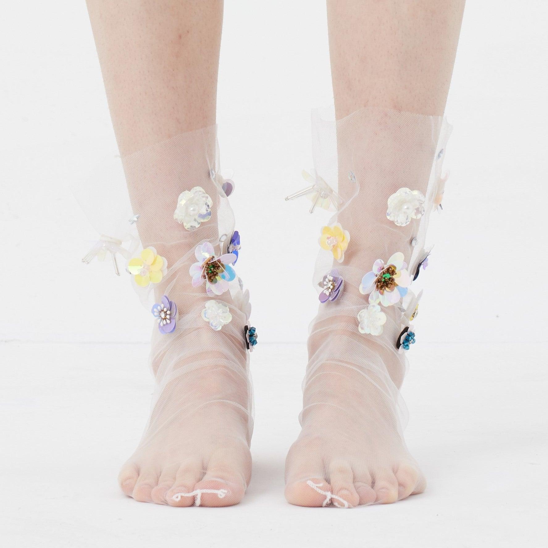 Handmade Floral Embellished Socks - Uniqvibe