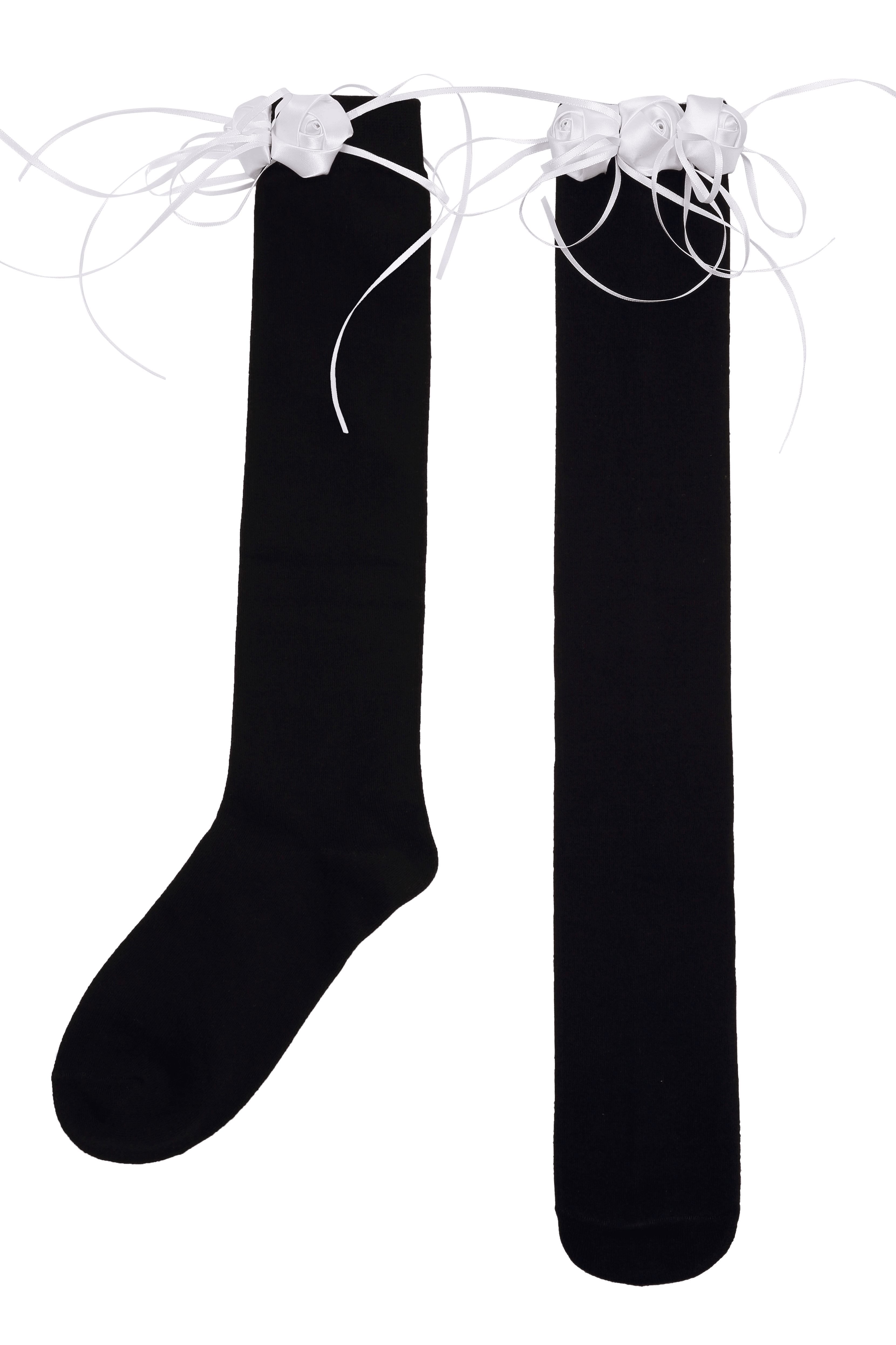 Handmade Flower Bud Black Cotton Long Socks - Uniqvibe