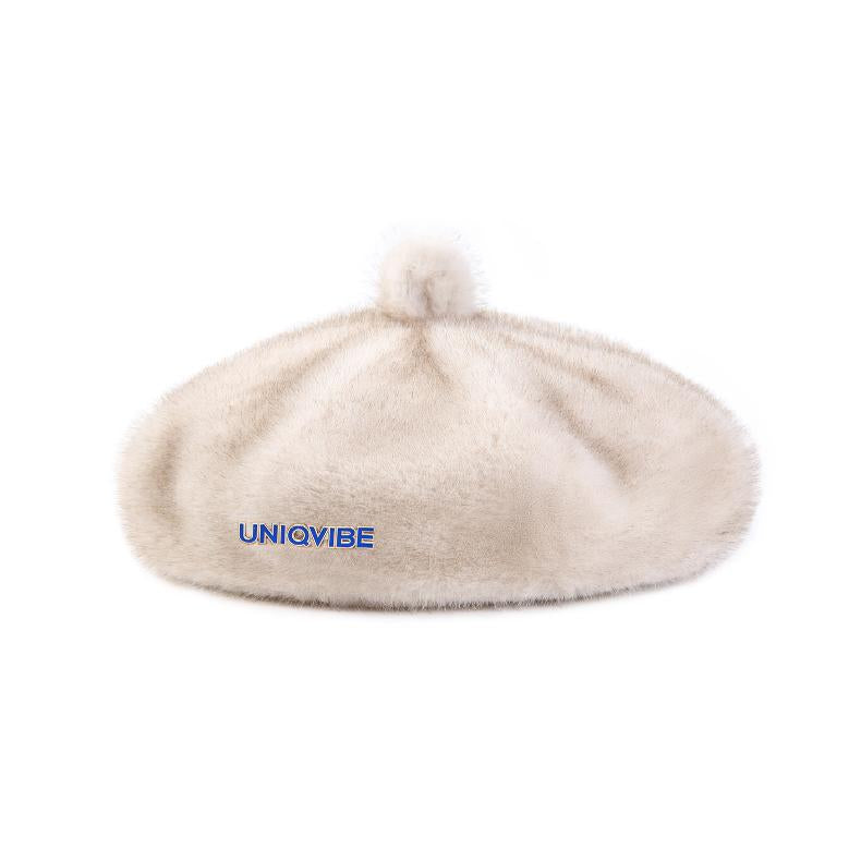 Faux Fur Imitation Mink lacquered Metal Brooch Beret Hat