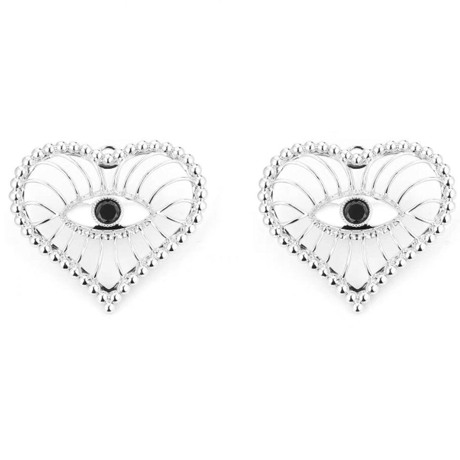 Hollow Out Big Love Eye Black And White Zircon Earrings - Uniqvibe