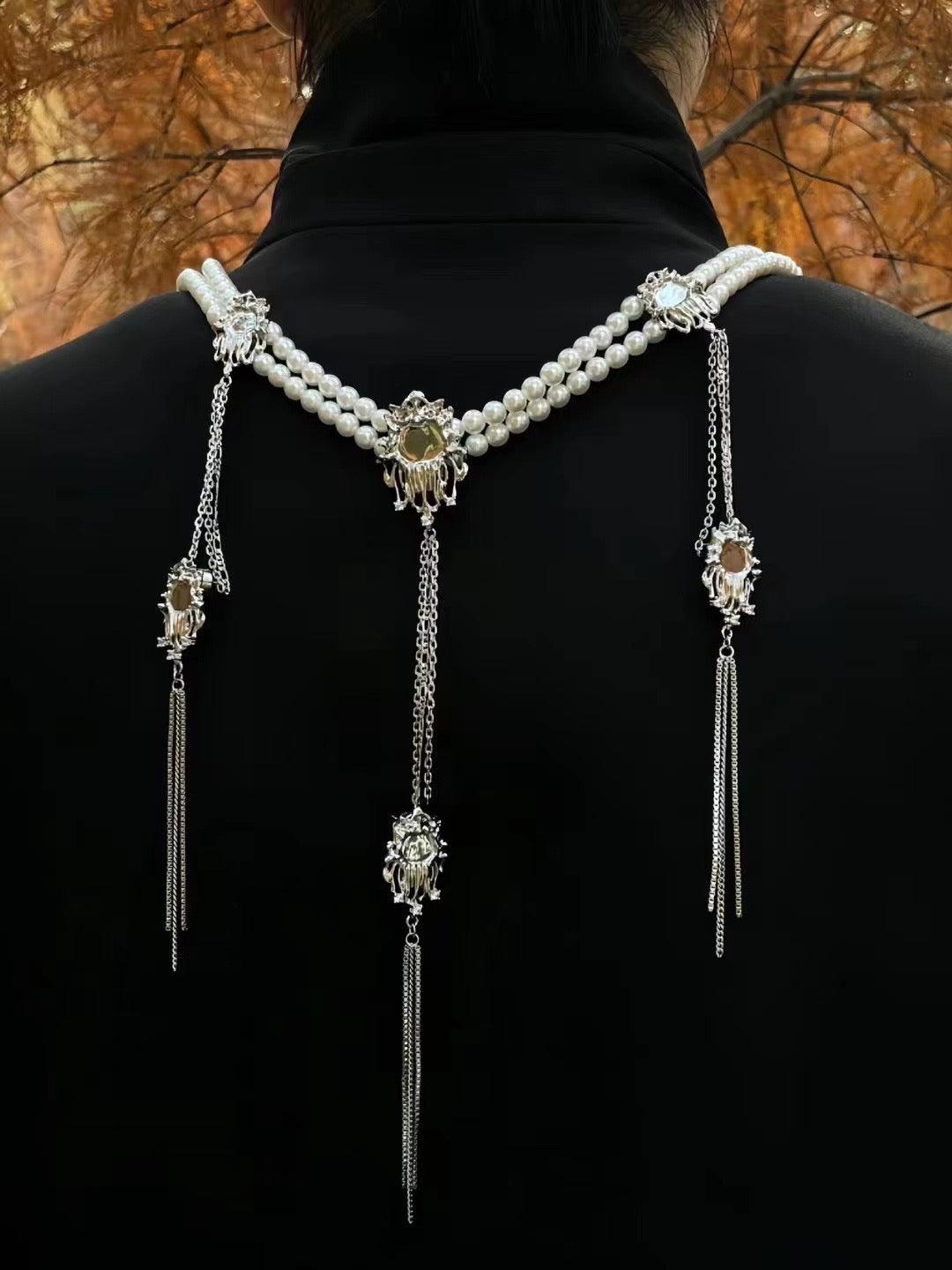 Liquid Mirror Tassel Pearl Double Layers Necklace - Uniqvibe