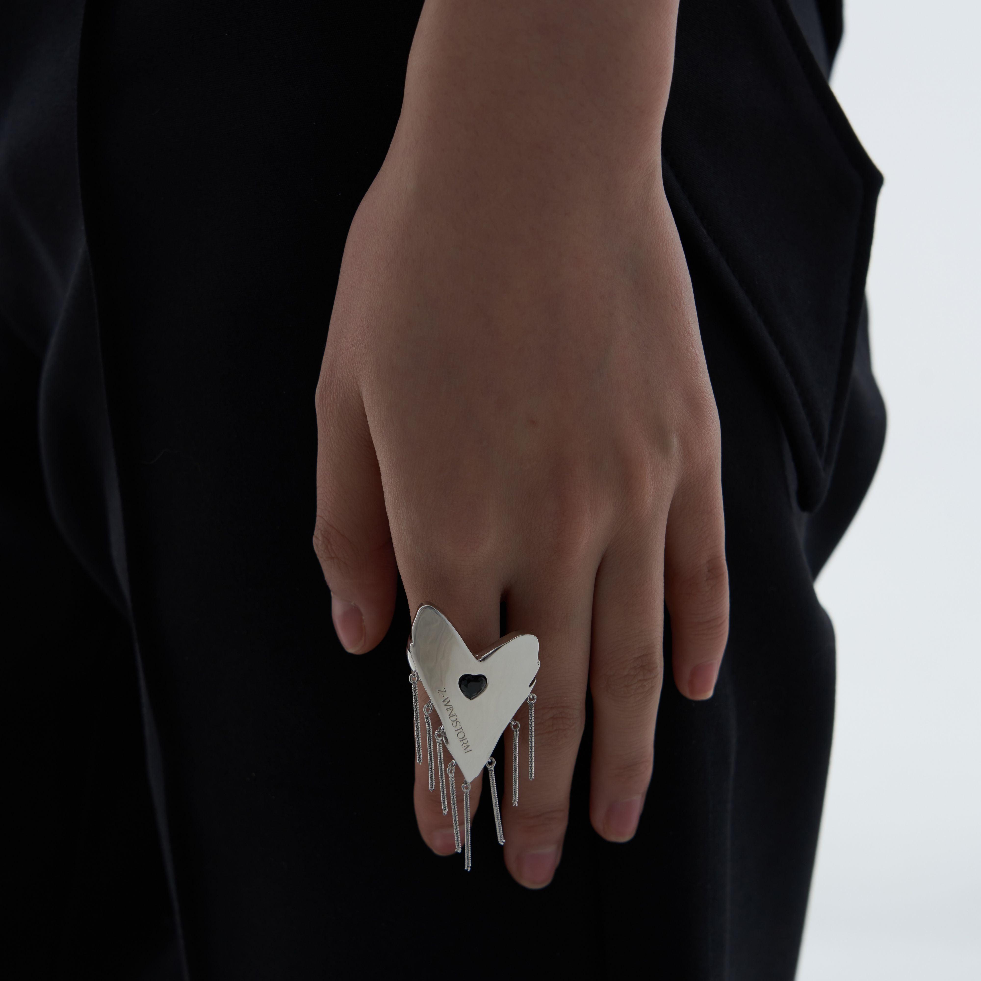 Love Black Heart Tassel Open Adjustable Ring - Uniqvibe