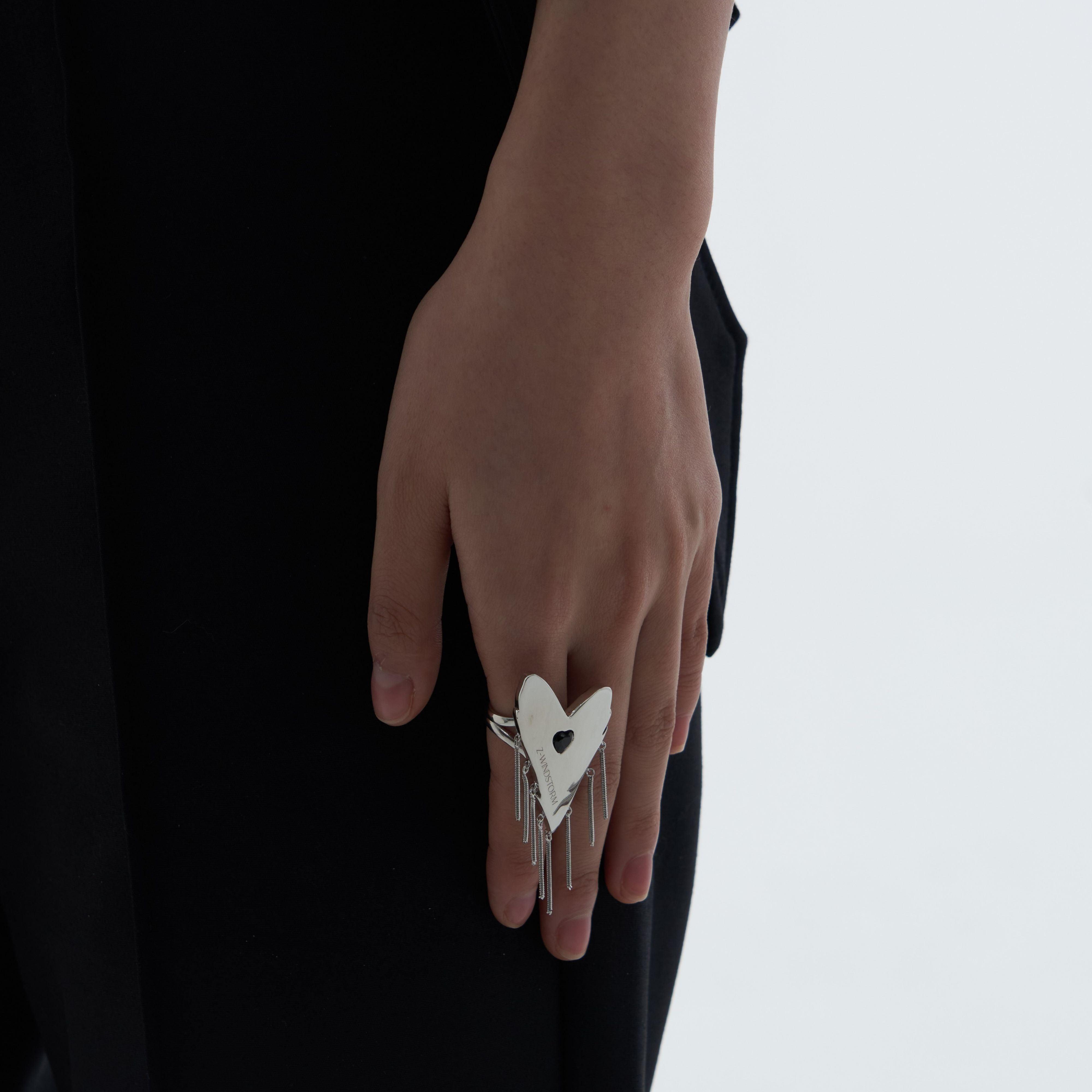 Love Black Heart Tassel Open Adjustable Ring - Uniqvibe