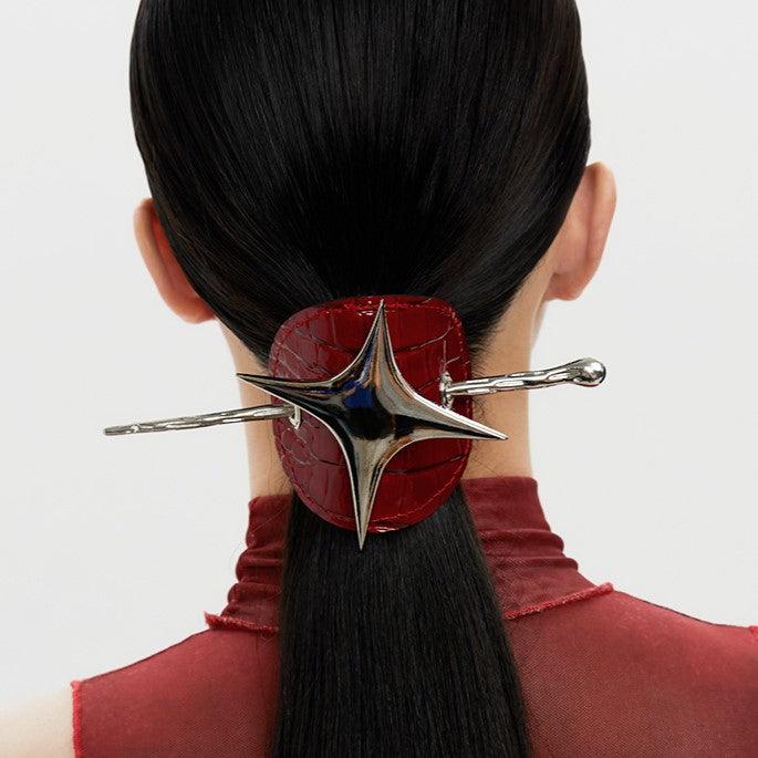 Metal Red Leather Star Hairpin Hair Clips - Uniqvibe