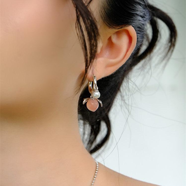 Natural Agate Peach Pearl Earrings - Uniqvibe