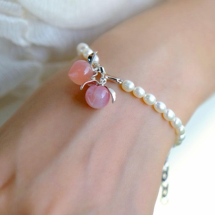 Natural Agate Peaches Pearl Bracelet - Uniqvibe