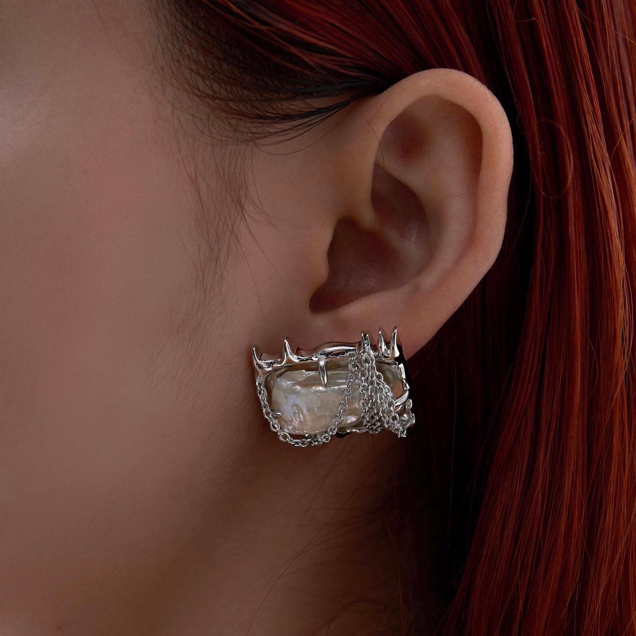 Natural Baroque Pearl Liquid Metal Earrings - Uniqvibe