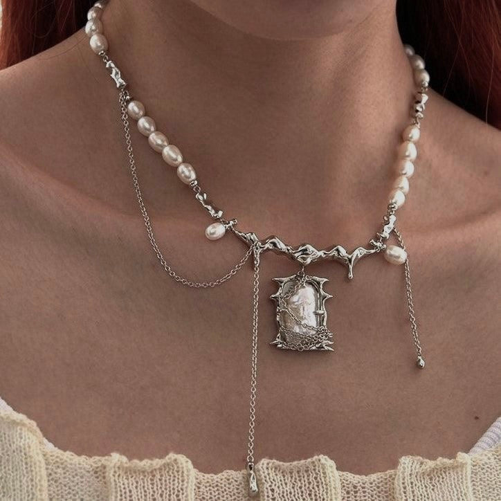 Natural Baroque Pearl Liquid Metal Necklace