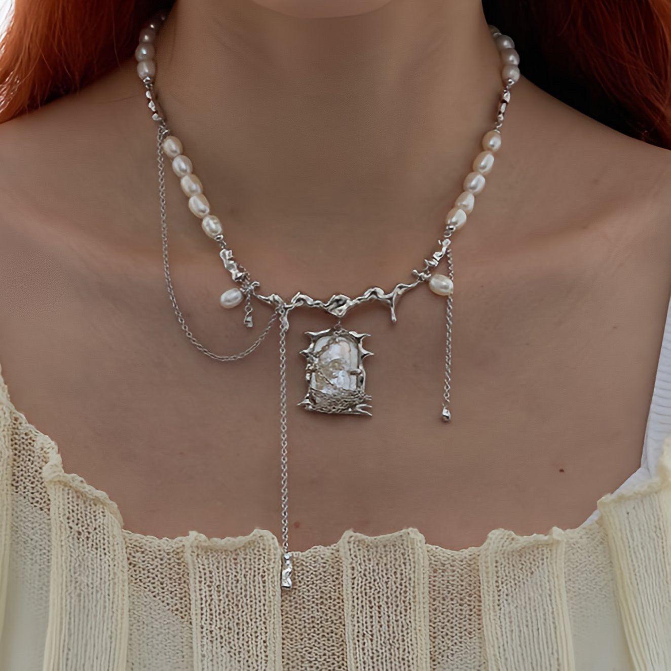 Natural Baroque Pearl Liquid Metal Necklace - Uniqvibe