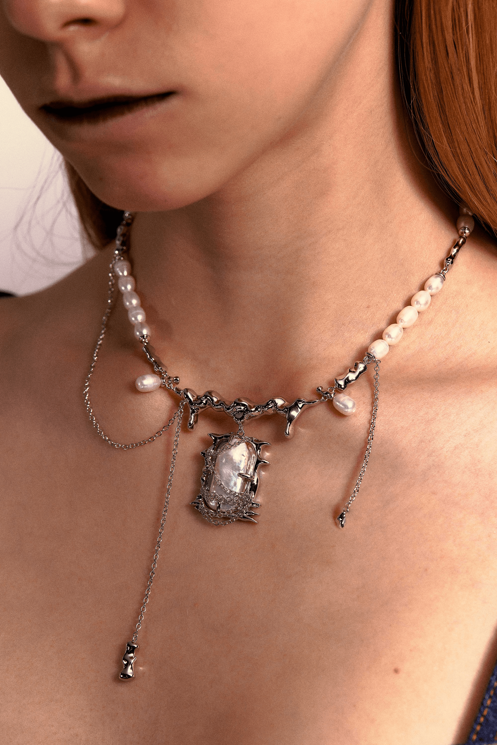 Natural Baroque Pearl Liquid Metal Necklace - Uniqvibe
