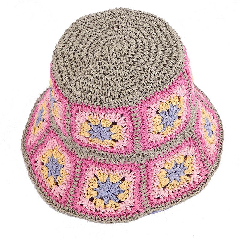 Pink Flower Straw Beach Bucket Hat - Uniqvibe