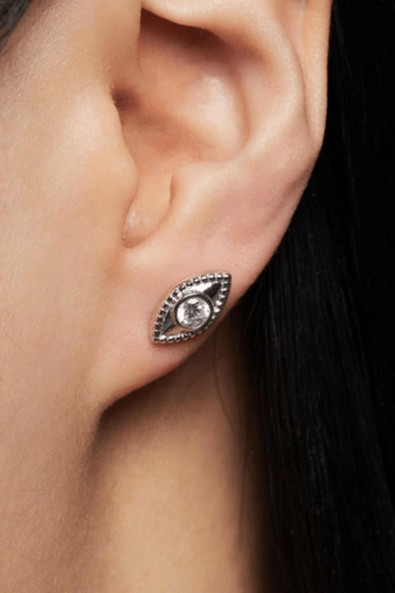 Small Crystal Eye Sterling Silver Earrings - Uniqvibe