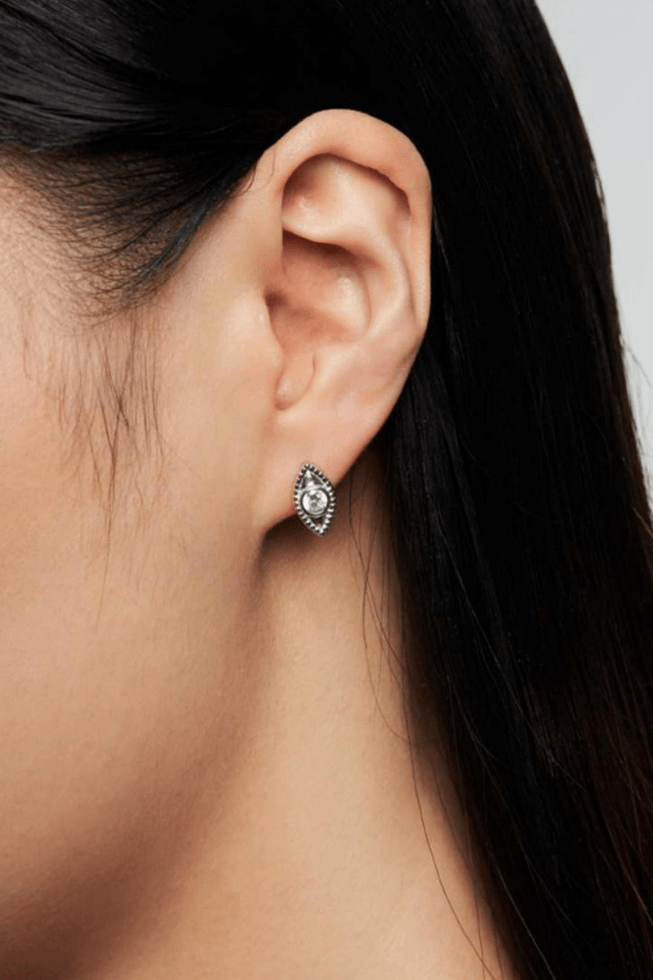 Small Crystal Eye Sterling Silver Earrings - Uniqvibe
