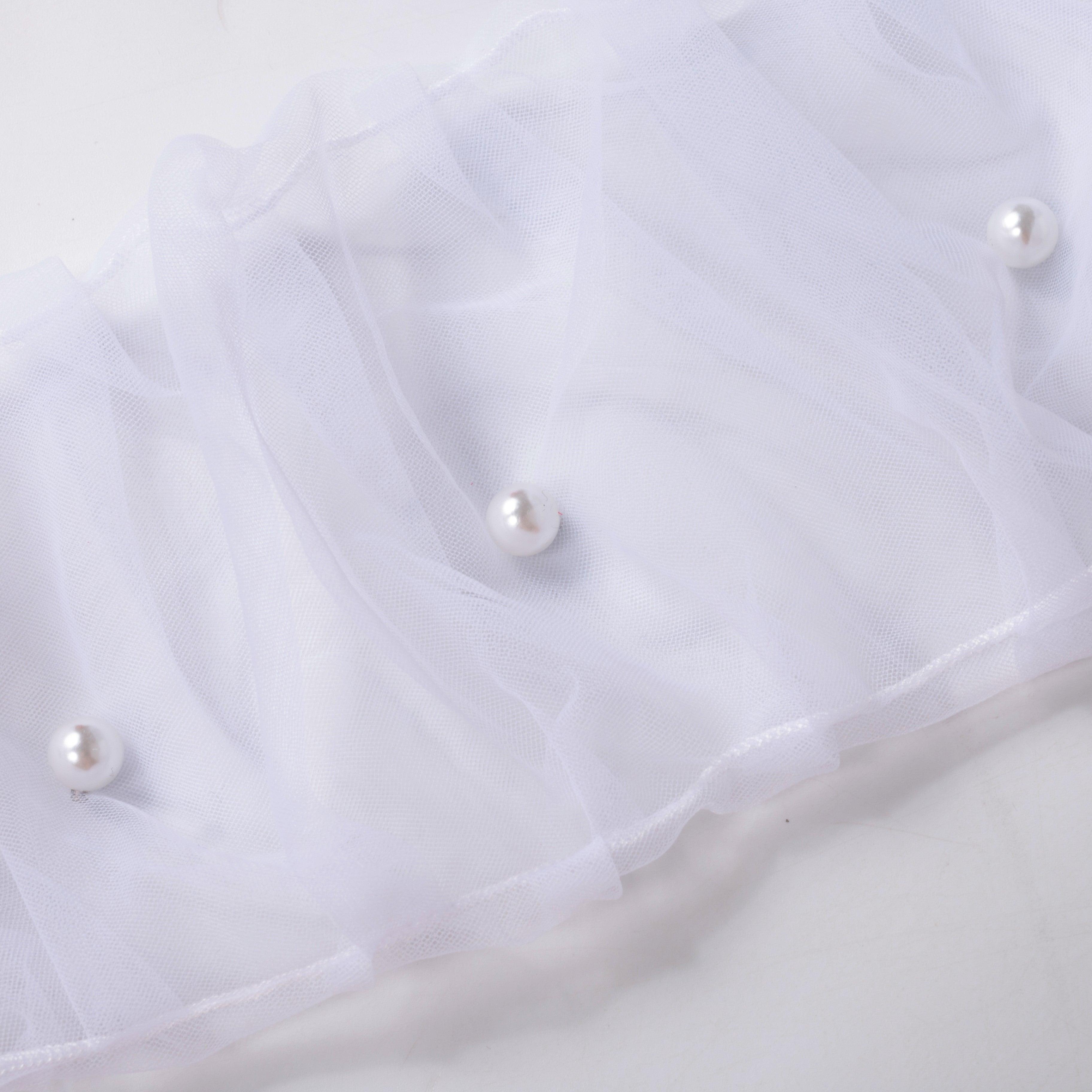 White Pearl Pleated Tulle Sleeves - Uniqvibe