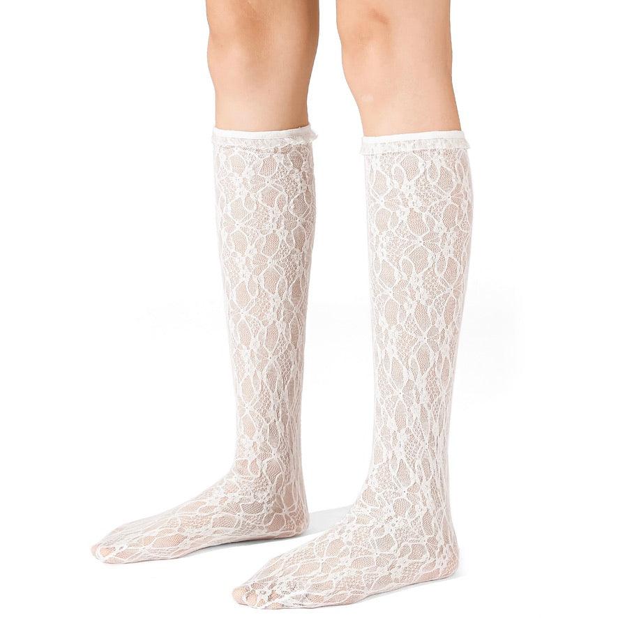 White Ruffle Lace Stretch Socks - Uniqvibe