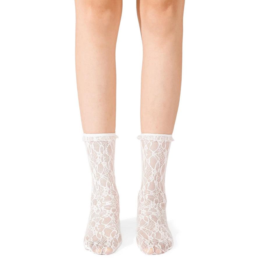 White Ruffle Lace Stretch Socks - Uniqvibe