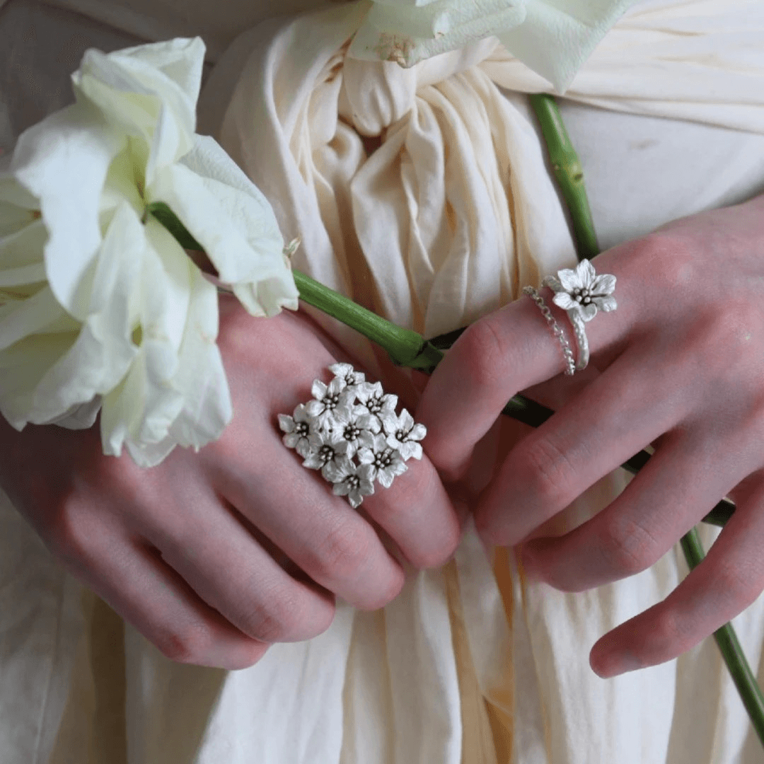 White Sterling Silver Blossom Ring - Uniqvibe