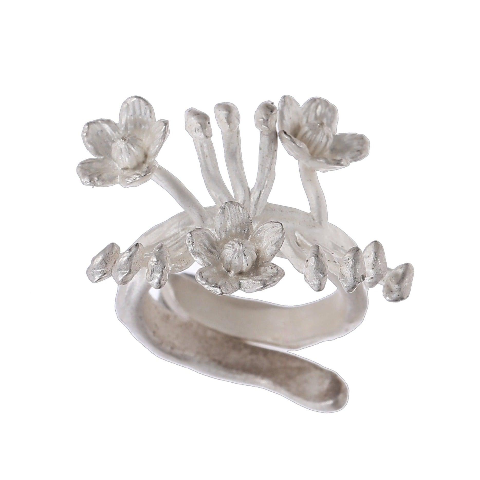 White Sterling Silver Floral Lace Ring - Uniqvibe