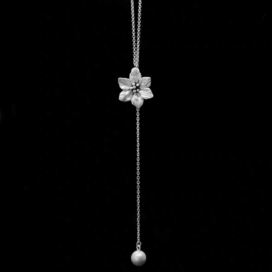 White Sterling Silver Flower Necklace - Uniqvibe