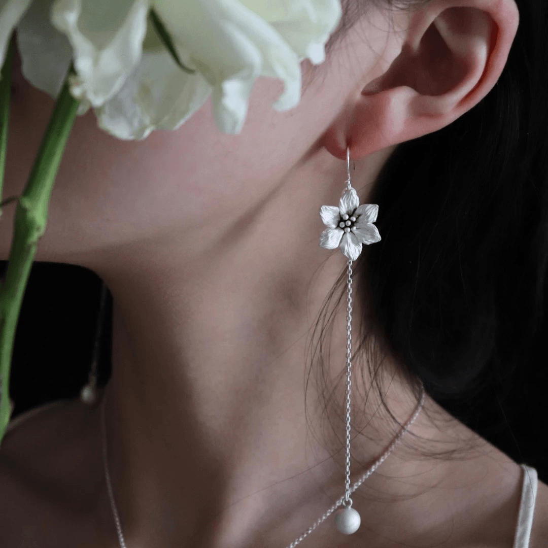 White Sterling Silver Spring Flower Earrings - Uniqvibe