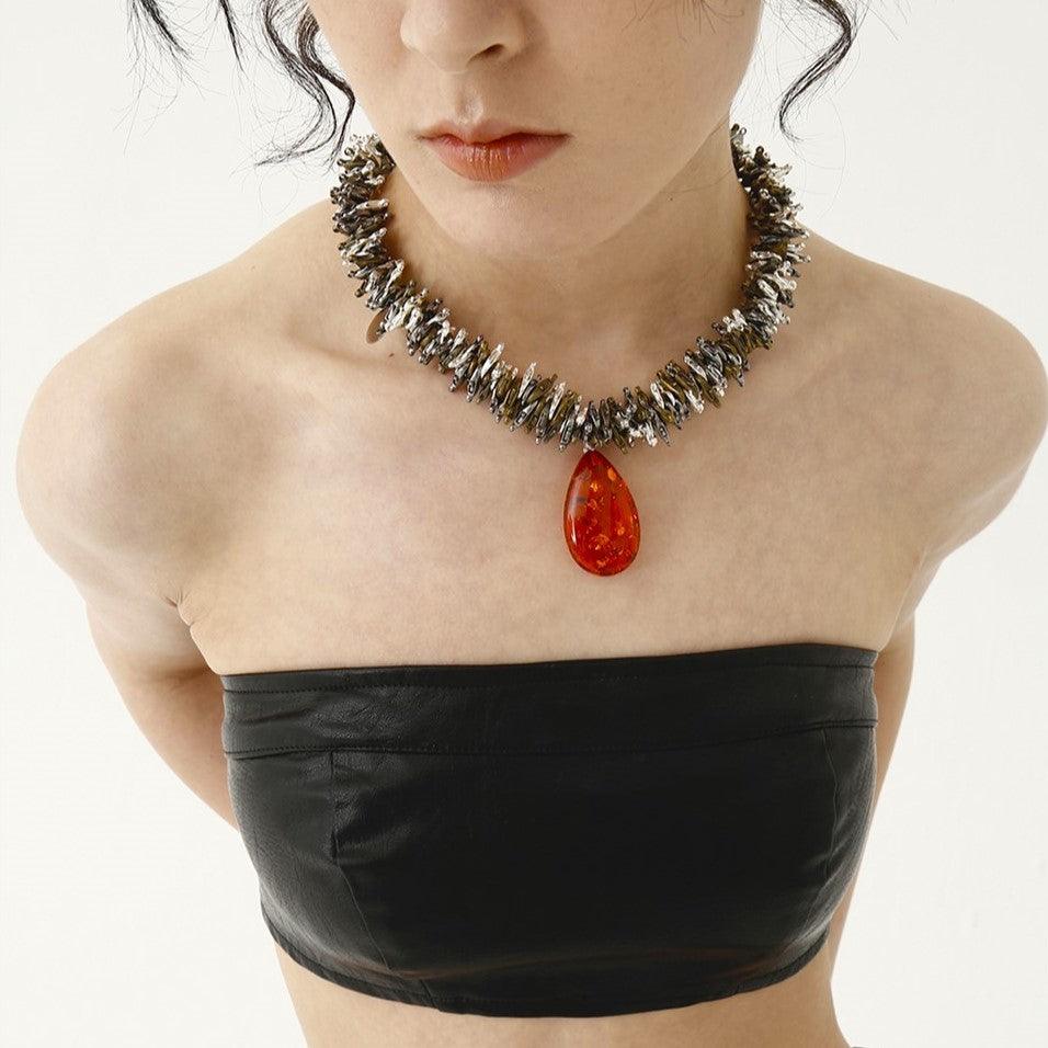 Artificial Amber Pendant Necklace - Uniqvibe