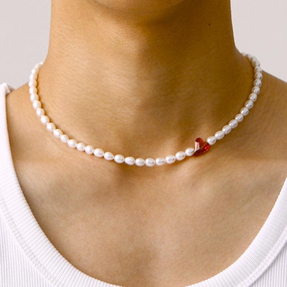 Austrian Heart Crystal Natural Pearl Necklace - Uniqvibe