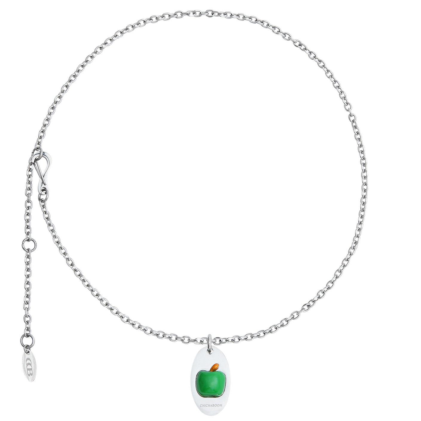 Enamel Green Apple Pendant Necklace - Uniqvibe