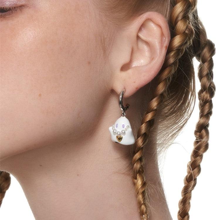 Ghost Earrings with a Pearl Necklace - Uniqvibe