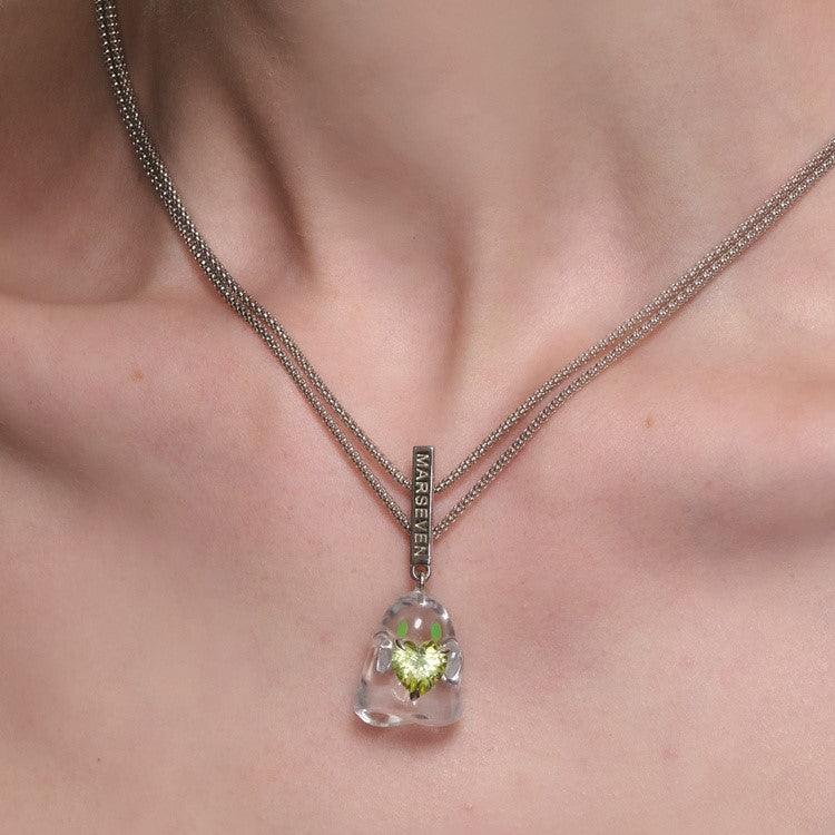 Green Crystal Heart Transparent Ghost Necklace - Uniqvibe