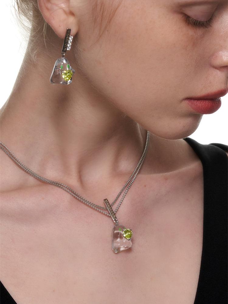 Green Crystal Heart Transparent Ghost Necklace - Uniqvibe