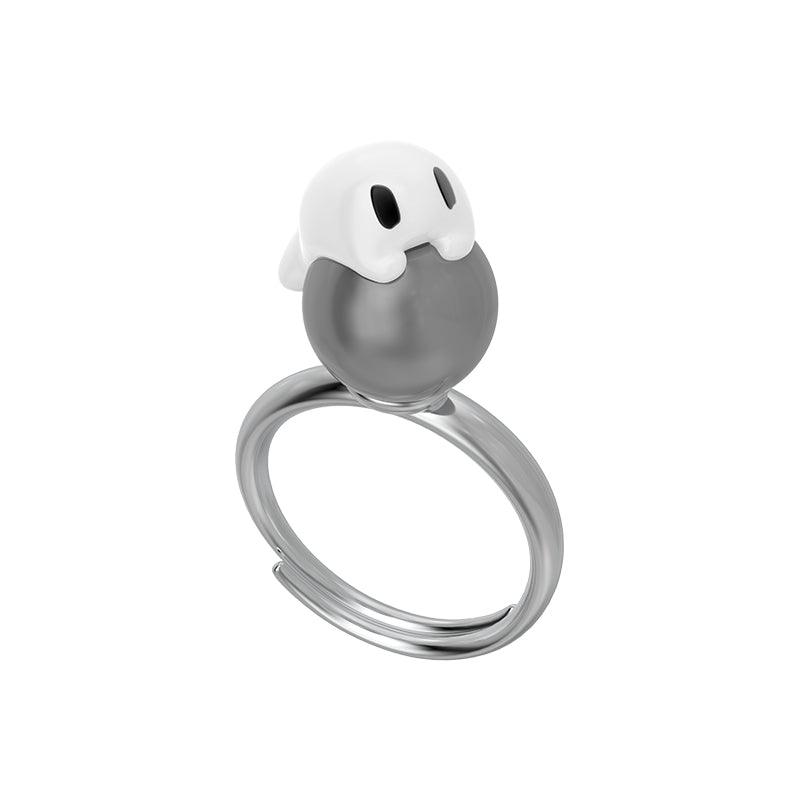 Grey Pearl Ghost Open Adjustable Ring - Uniqvibe