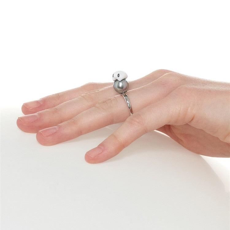 Grey Pearl Ghost Open Adjustable Ring - Uniqvibe