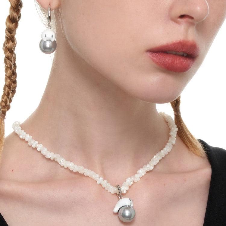 Grey Pearl Ghost Thick Necklace - Uniqvibe