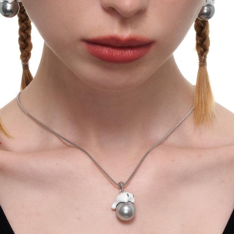Grey Pearl Ghost Thin Necklace - Uniqvibe