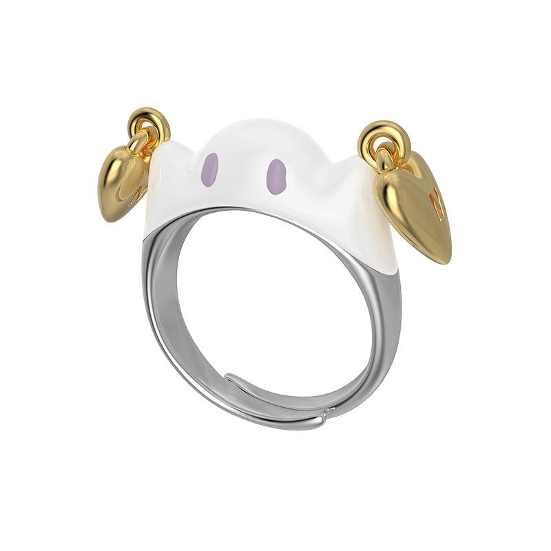 Heart Ghost Open Adjustable Ring - Uniqvibe