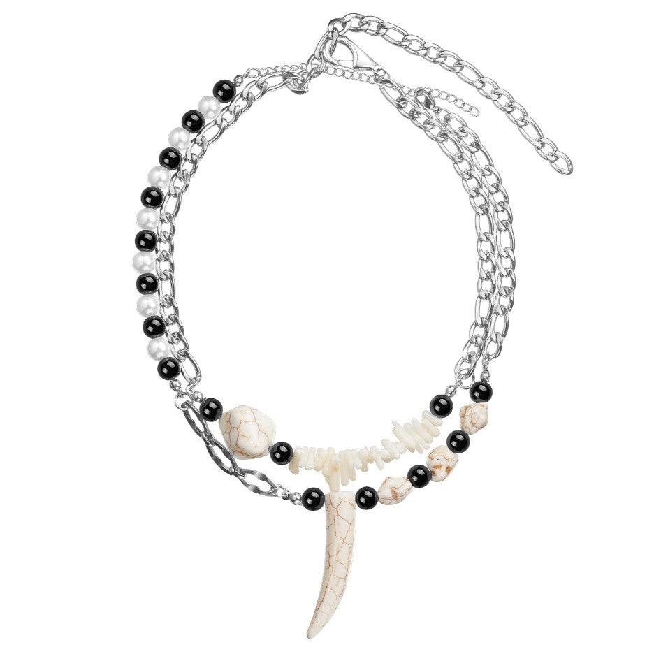 Long Tooth Stacked Pearl Pendant Necklace - Uniqvibe