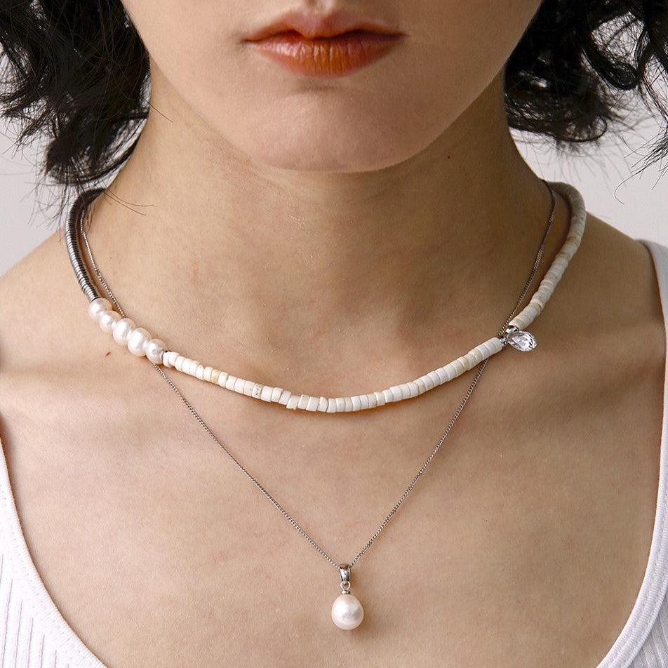 Natural White Shell Pearl Pendant Turquoise Necklace - Uniqvibe