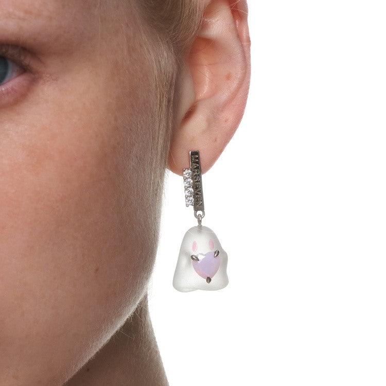 Pink Crystal Heart Frosted Ghost Earrings/Ear Cuffs - Uniqvibe