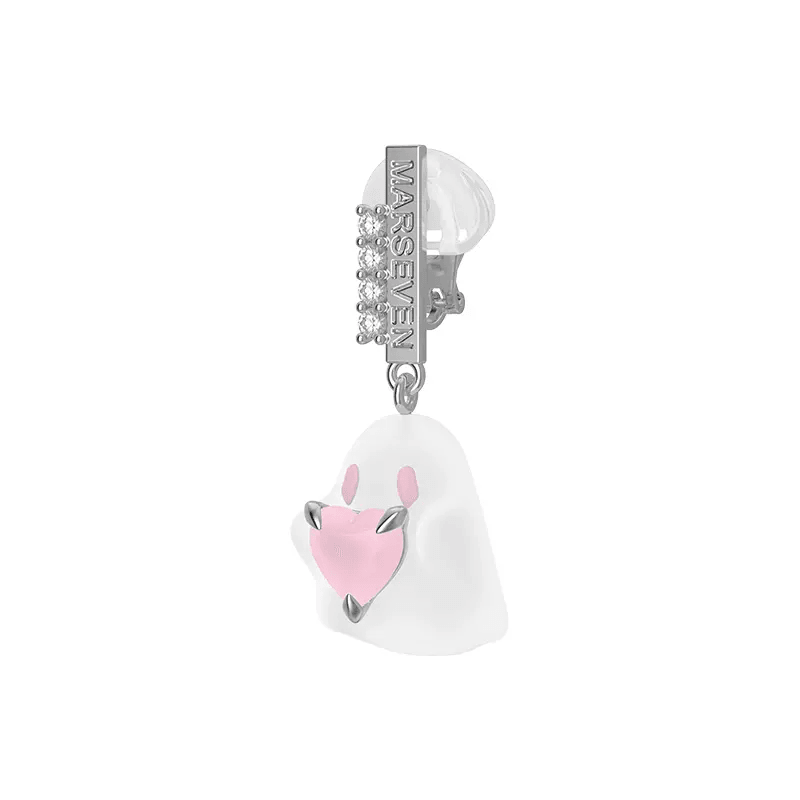 Pink Crystal Heart Frosted Ghost Earrings/Ear Cuffs - Uniqvibe