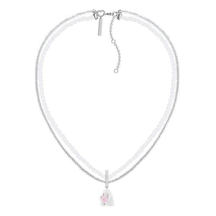 Pink Crystal Heart Frosted Ghost Necklace - Uniqvibe