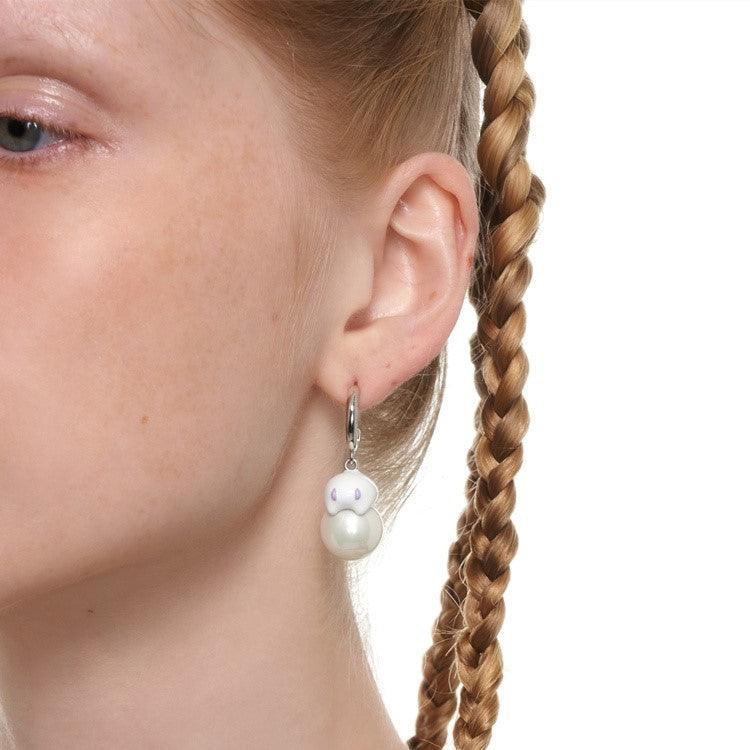 White Pearl Ghost Earrings/Ear Cuffs - Uniqvibe