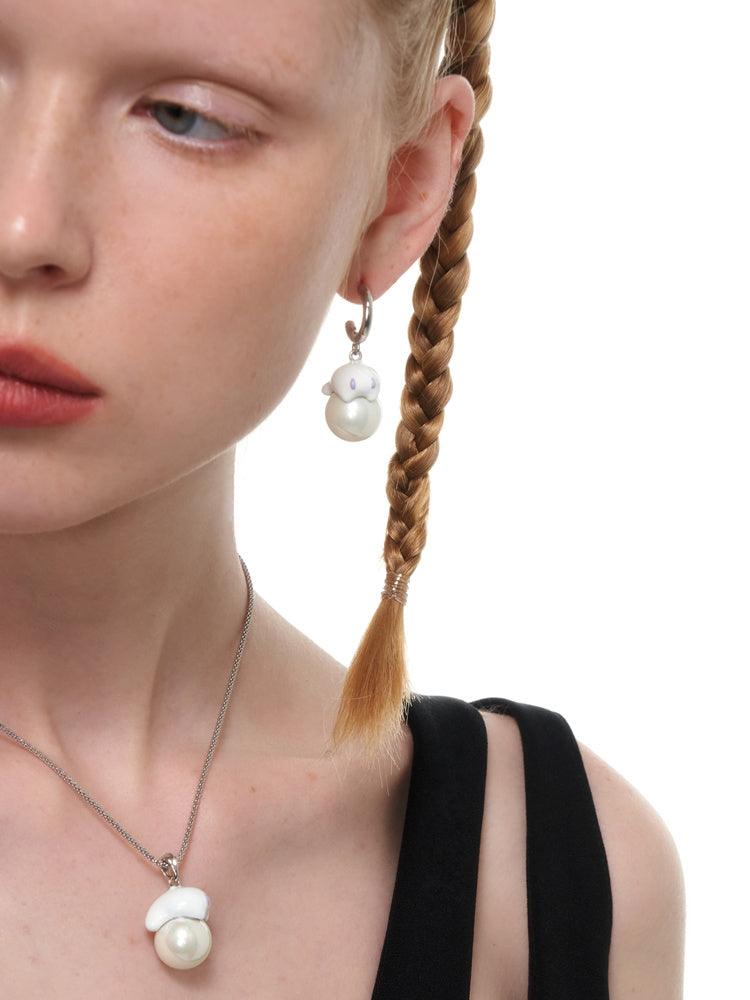 White Pearl Ghost Earrings/Ear Cuffs - Uniqvibe