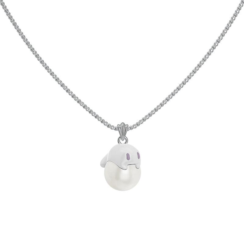 White Pearl Ghost Thin Necklace - Uniqvibe